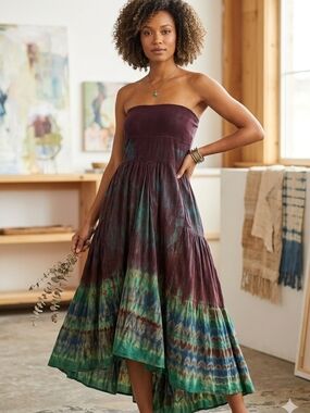 Convertible Boho Tie-Dye Circle Skirt in Brown and Teal
